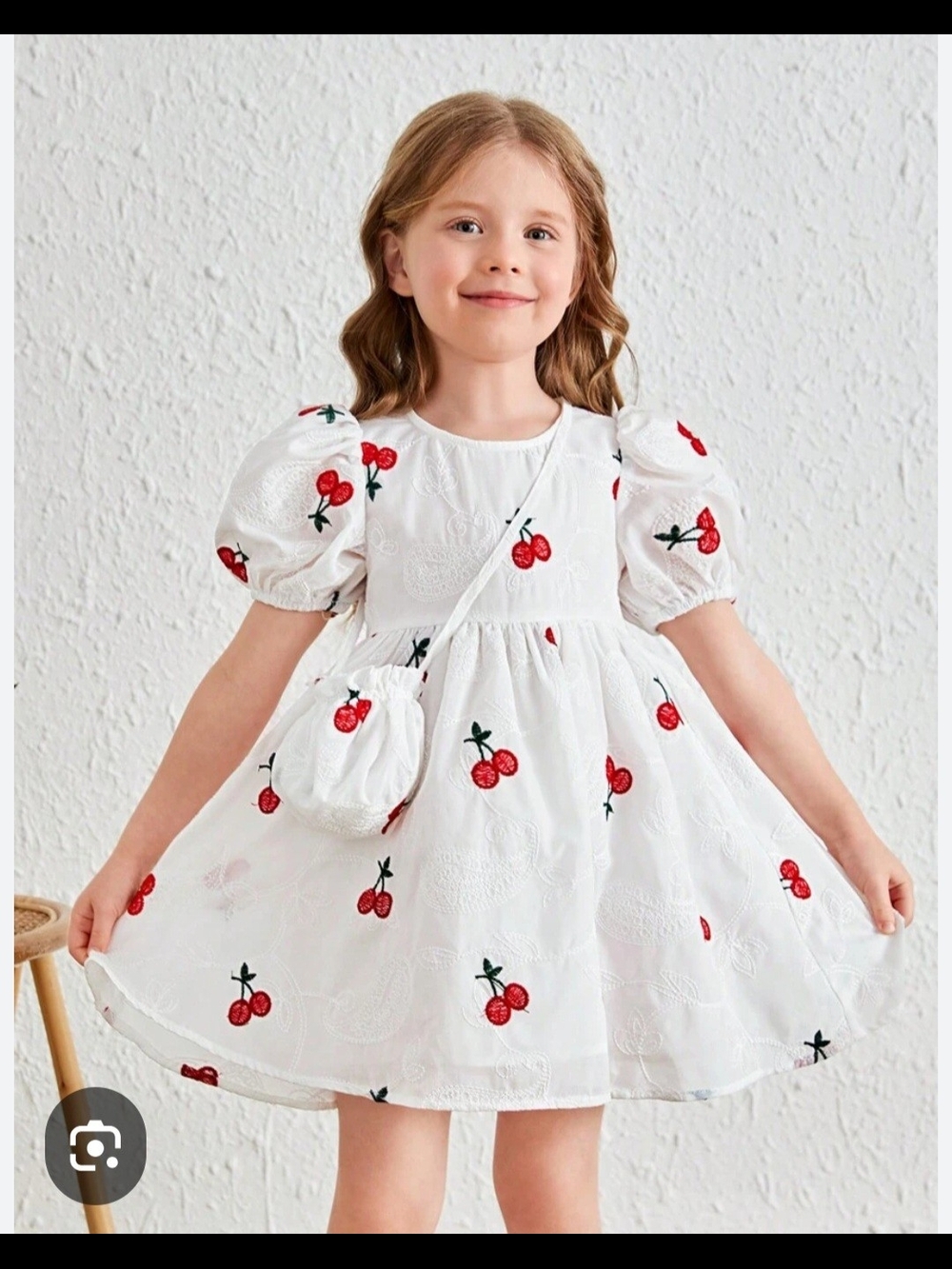 SHEIN White Dress with Red Cherry Embroidery